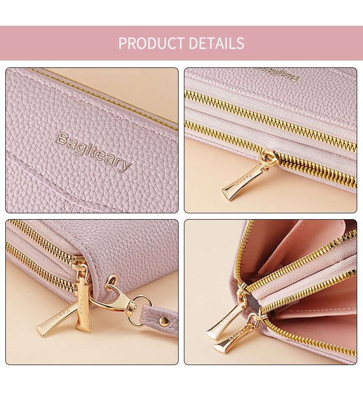 Women's Long Wallet, Clutch Bag, Double Zipper Change Bag, Lychee Pattern Women's Wallet._voghion.com