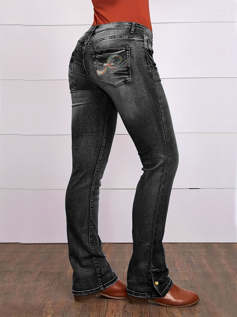 Sieviešu apģērbi Vienkārši ikdienas džinsi Stretch Slim taisni džinsa bikses Sieviešu izšūti džinsi_voghion.com