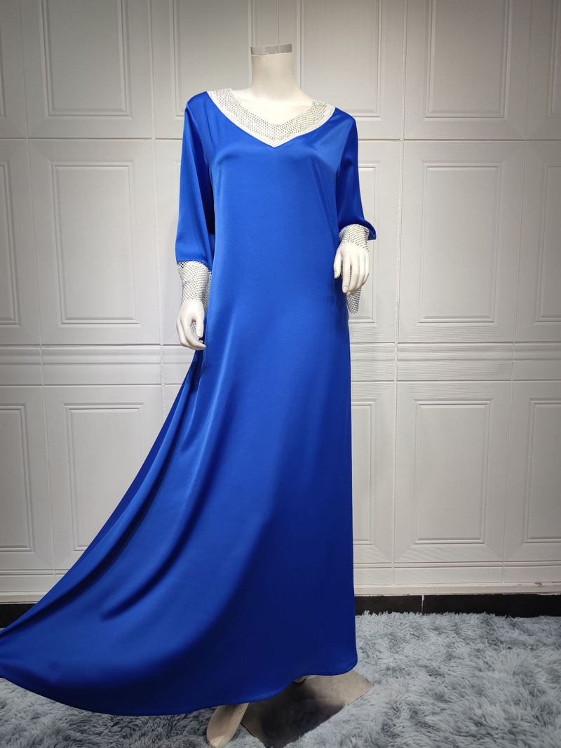 Abito lungo da donna in maglia di diamanti con paillettes in raso per donne musulmane_voghion.com