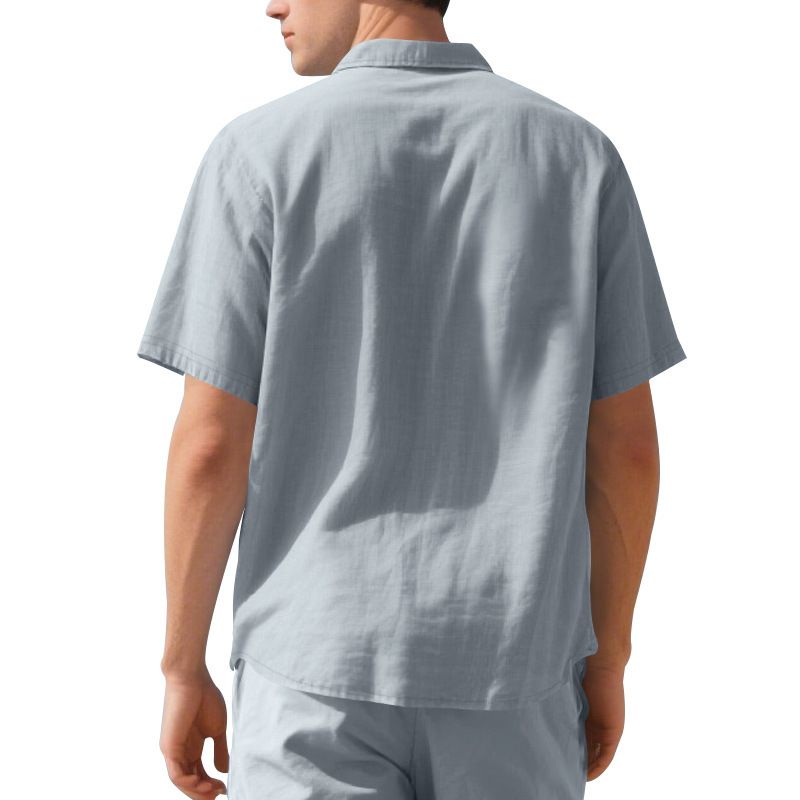Summer Men's Woven Lapel Solid Color Large Size Casual Simple Business Short Sleeved Shirt Men_voghion.com