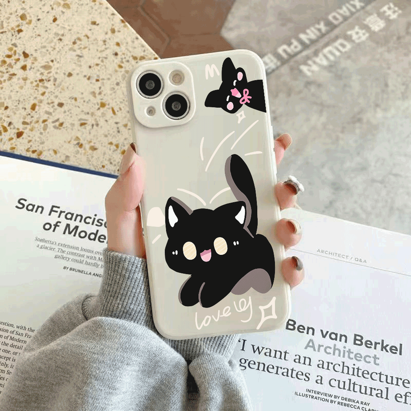 Custodia protettiva sottile in TPU per iPhone 13, 14, 15, 11, 16 Pro, 12 Mini, XS Max, in silicone con motivo a gatto._voghion.com