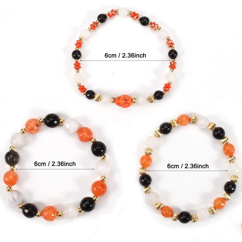 Halloween Handmade Adjustable Halloween Skull Beaded Bracelet Set - Stretchable Natural Stone Beads For Men And Women Adjustable_voghion.com