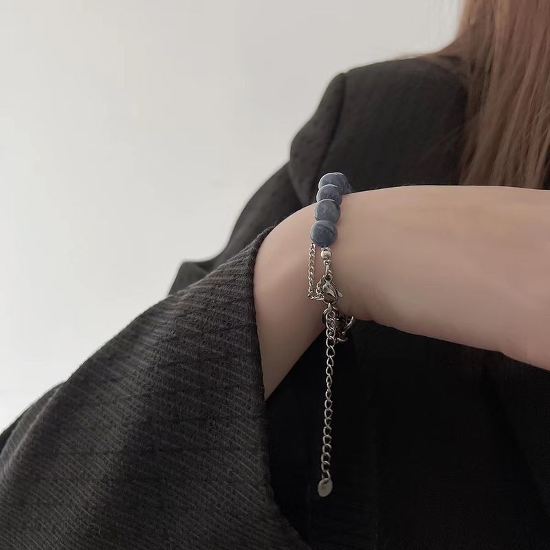Klein Erkekler ve Kadınlar İçin Üst Düzey, Ins Niche Tasarım Titanyum Çelik Zincir Mavi Boncuklu Patchwork Bileklik_voghion.com