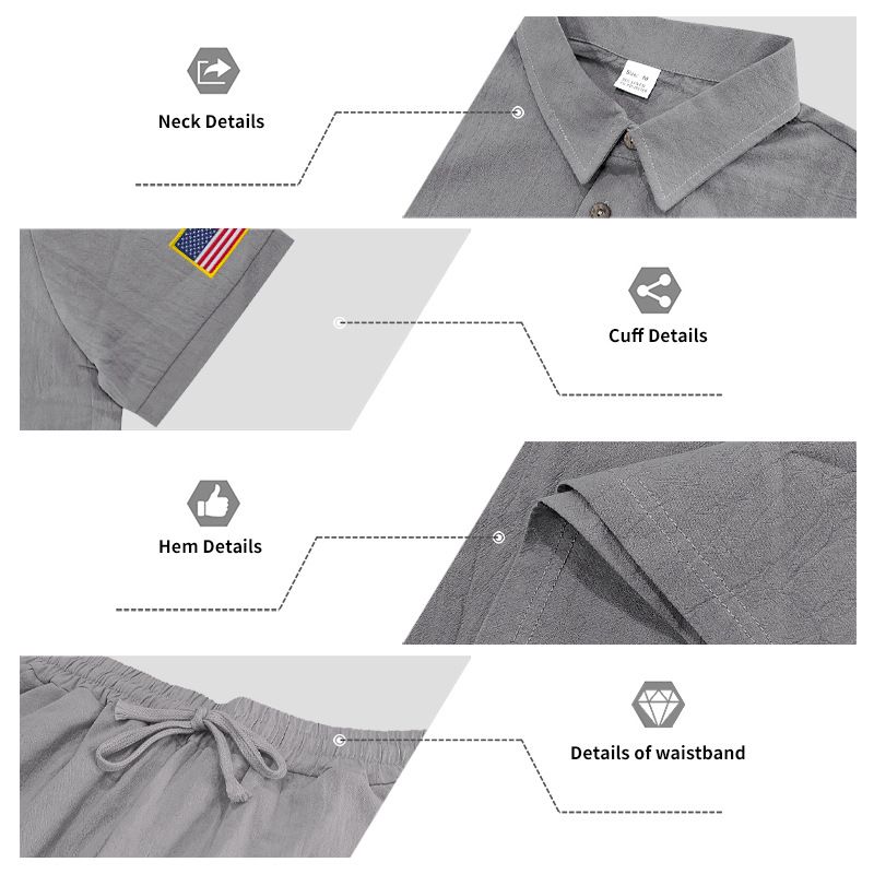 Summer Loose Men's Beach Linen Breathable Casual Large Size Lapel Independence Day Trousers Suit_voghion.com