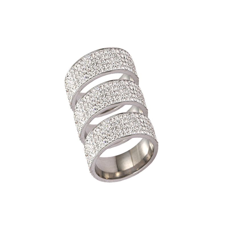 Pronto Stock Moda 5 File Linee Anelli di Cristallo Lucido Trendy Anello di Nozze in Acciaio Inox per Anniversario Fidanzamento Unico_voghion.com