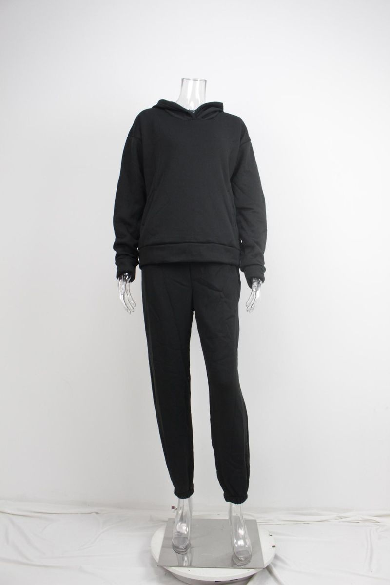 New women's autumn hoodie set solid color casual fashion sports pants two-piece set_voghion.com