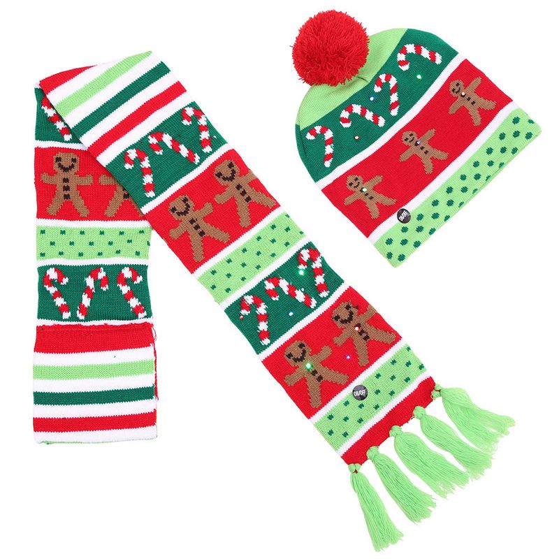 Julmössa/halsduk/utomhusdräkt/julmössa/barn/färgglad halsduk med pälsboll/hatt/LED-färgat ljus_voghion.com