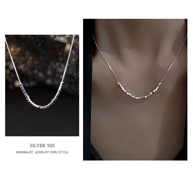 Sterling Square Geometric Necklace For Women, Light Luxury, High-End Feel, Niche Design, Fragmented Silver Collarbone_voghion.com