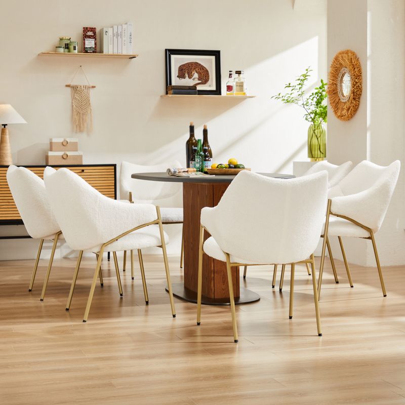 6er Set Loungesessel Aus Lamm Plüsch Stoff, Beige_voghion.com