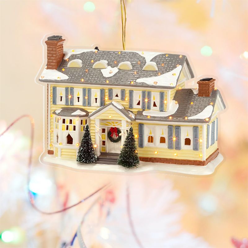 Auffälliger Weihnachts-Hängeanhänger mit Umhängeband, Acryl-Weihnachtsferiendorf-Ornament, Partyzubehör_voghion.com