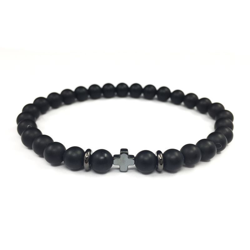 Amerikaanse minimalistische kruissteen slijpende vulkanische kralenarmband voor mannen en vrouwen niche-ontwerp sieraden_voghion.com