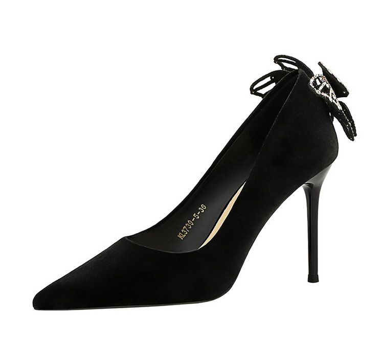 3739-H62M Koreanische Mode Vielseitig Wasser Diamant Bogen Elegant Flach Mund Dünne Ultra High Heels Einzelnen Schuhe_voghion.com
