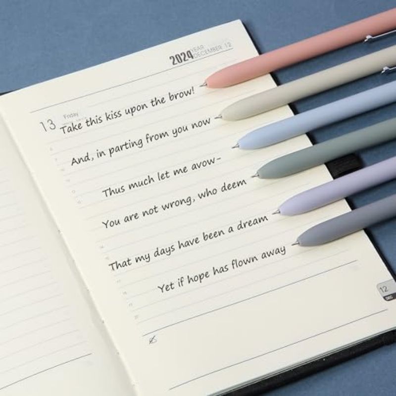 Penna per journaling biblico, confezione da 6, penne gel retrattili con inchiostro nero da 0,5 mm, per journaling, fusto Morandi con clip a croce argentata liscia_voghion.com