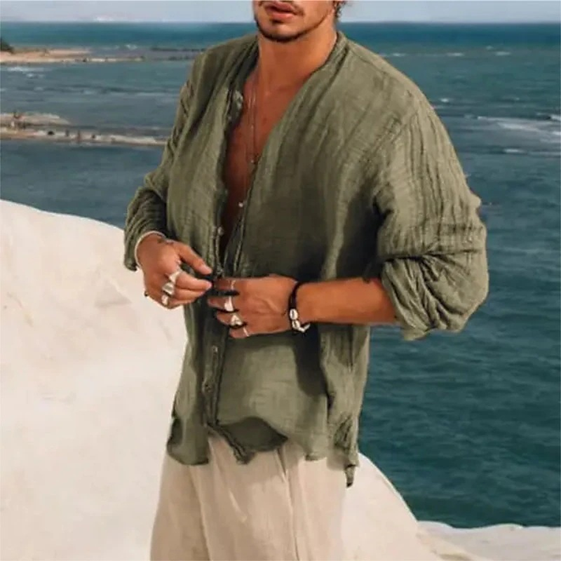 Summer Men's Beach Thin Youth Casual Sun Protection Thin Long Sleeved Shirt_voghion.com