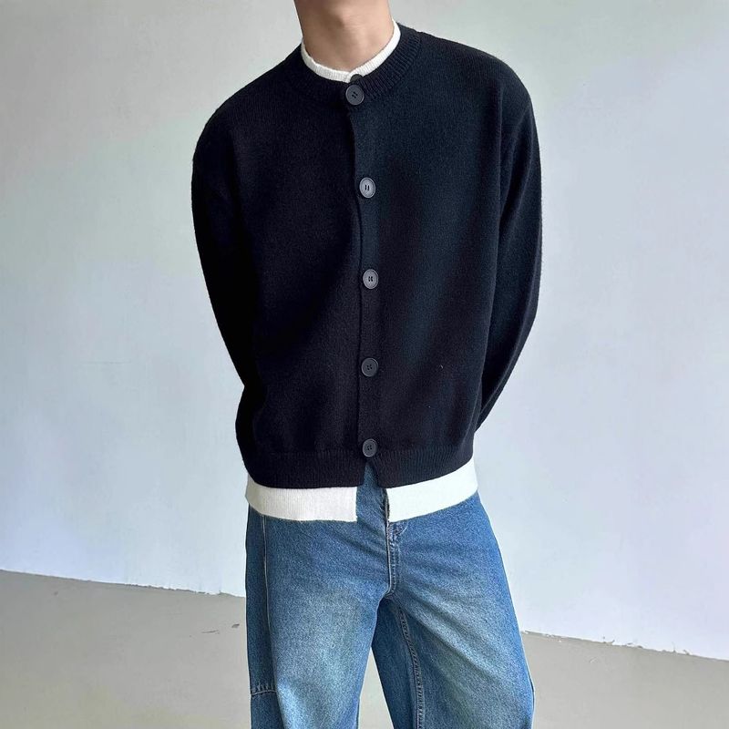 Autumn And Winter Men's Retro Cardigan Casual Loose Contrasting Button Jacket Knitted Sweater_voghion.com