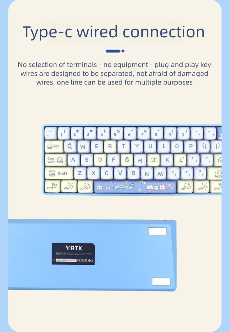 Teclado mecánico VRTK de 61 teclas RGB con interruptores intercambiables en caliente y personalizable para oficina y juegos_voghion.com