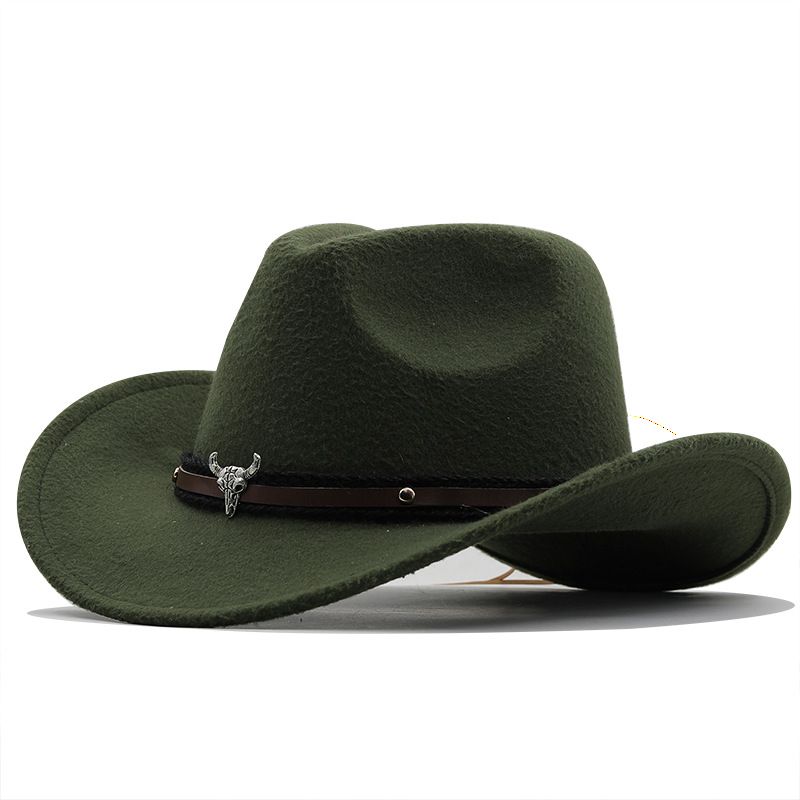 Metāla Bullhead Label Western Cowboy Top Hat Hot Pārdodu Vilnas Džeza Cepure Filca cepure Vīriešu un Sieviešu Top Cepures Saulessarga cepure_voghion.com