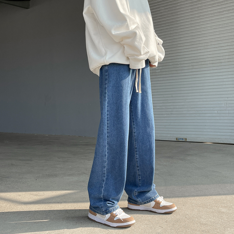 Elastic Waist For Men Korean Version Loose Straight Trendy Men's Jeans With Drawstring_voghion.com