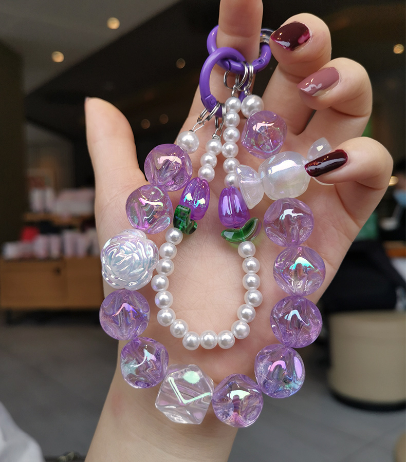 Mobile Phone Strap Wrist Chain Colorful Round Beads Handmade Pearl Beaded Pendant Short Phone Case Universal Anti Loss_voghion.com