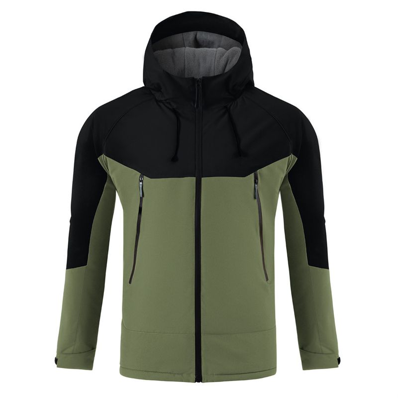 Giacca a vento con cappuccio, morbida e spessa, da uomo, elegante, con motivo color block, per le tendenze della moda autunnale e invernale_voghion.com