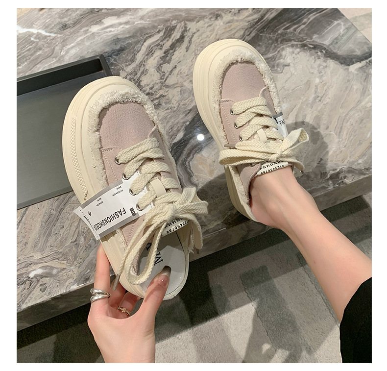 Baotou Semi-trail Canvas Shoes Women 2023 New Summer Net Red Slip-on Lazy shoes thick-soled heightened beggar shoes_voghion.com