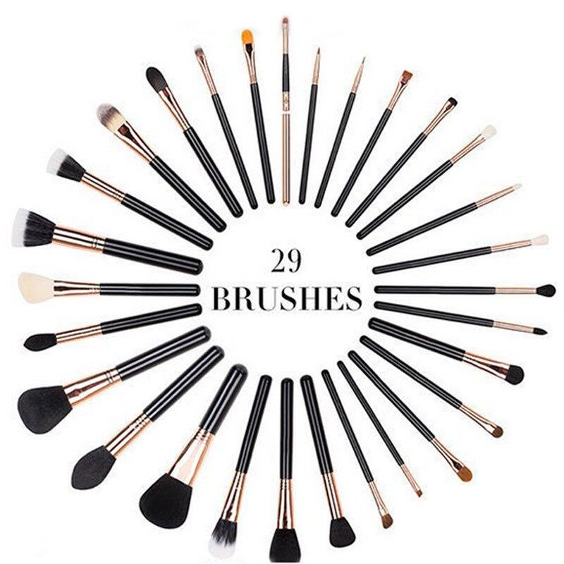 Top Professional 29 Teile/satz Natürliche Wolle Make-Up Pinsel Set mit Kosmetik Tasche Beauty Make-Up Werkzeuge_voghion.com