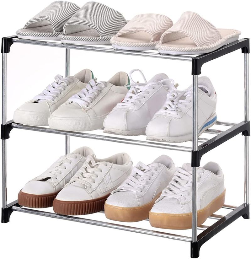 Jucaifu Stapelbares kleines Schuhregal, für Eingangsbereich, Flurschrank, platzsparende Aufbewahrung und Organisation (3-stöckig, schwarz)_voghion.com