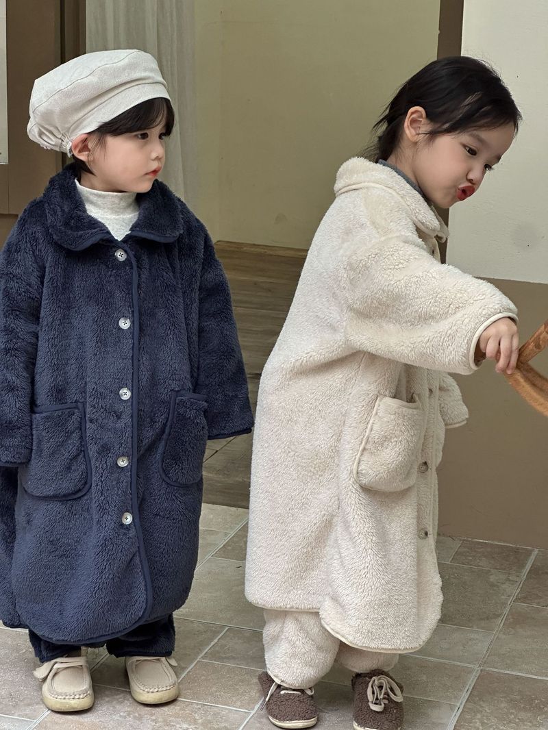 Pijamas de franela para niños, camisón largo de otoño/invierno para bebés, conjunto de ropa de casa de terciopelo Coral para niños y niñas_voghion.com