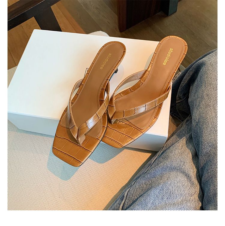 Sandalias de verano con diseño de espiga y tacón de gato cuadrado para mujer_voghion.com