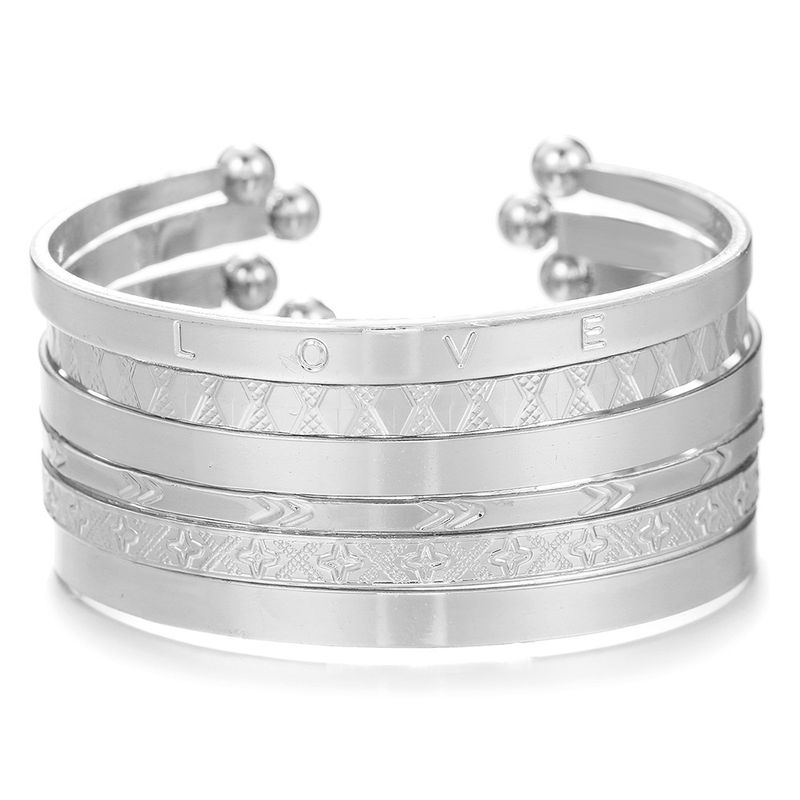 Bohemian Style LOVE Letter Bracelet Set Hammered Arrow Diamond Pattern Exaggerated Personality Open Bracelet_voghion.com