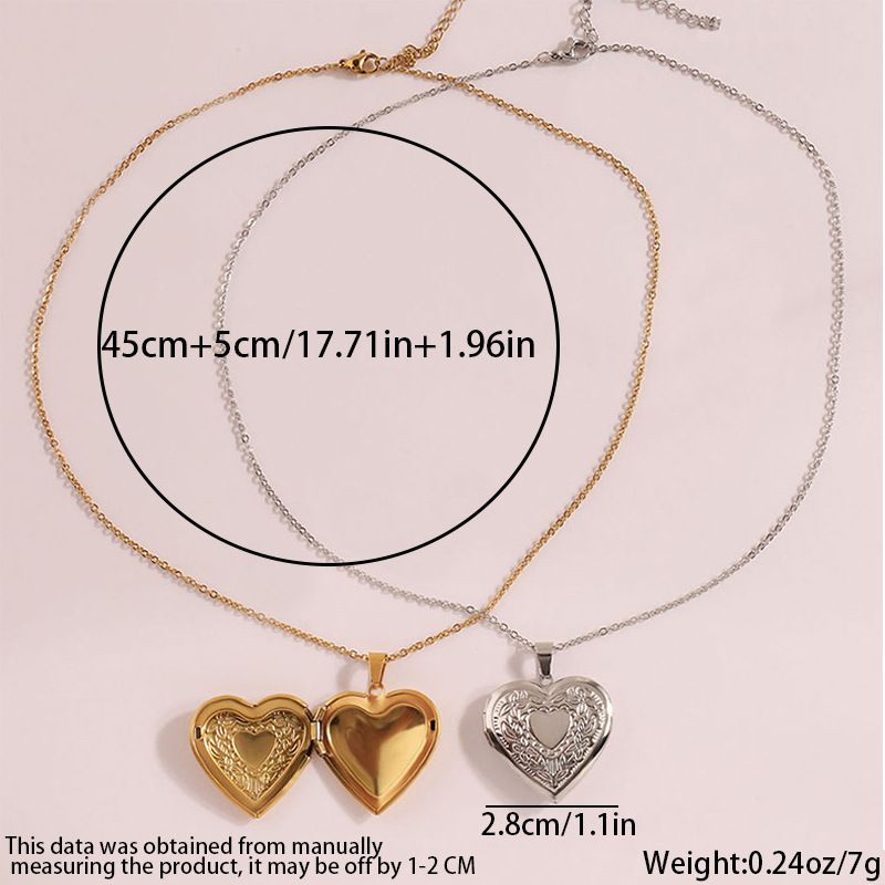 Collana con cornice per foto in titanio, resistente allo sbiadimento, semplice, di alta qualità, per donna, in acciaio inossidabile leggero e alla moda, con cuore in rilievo_voghion.com