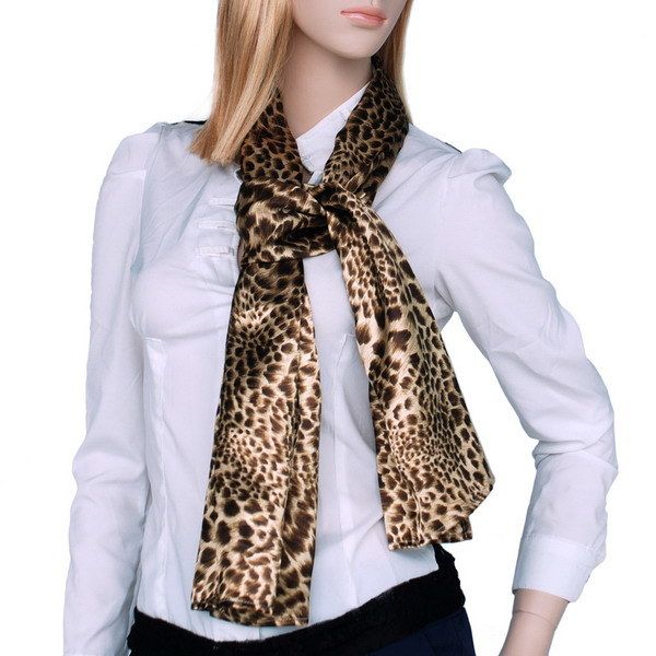 Blando Coffee Elegant Stylish Leopard Design Natural Silk Scarf/Wrap/Shawl(Small)_voghion.com