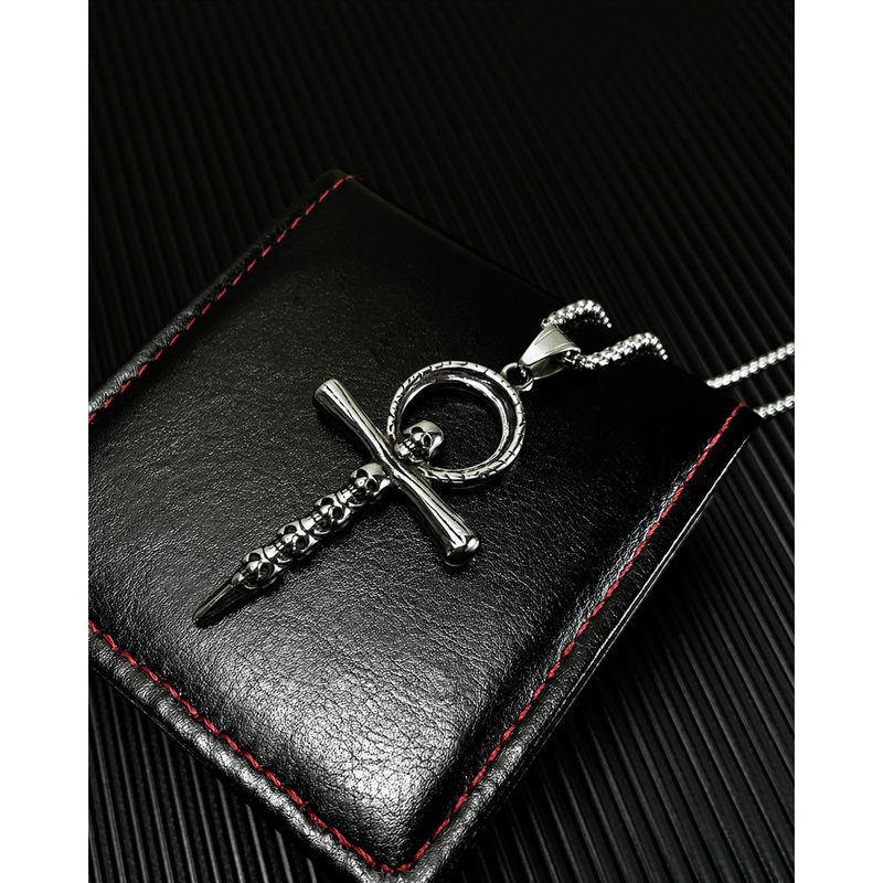 Skull Titanium Steel Men's Necklace Summer Men's Cross Pendant_voghion.com