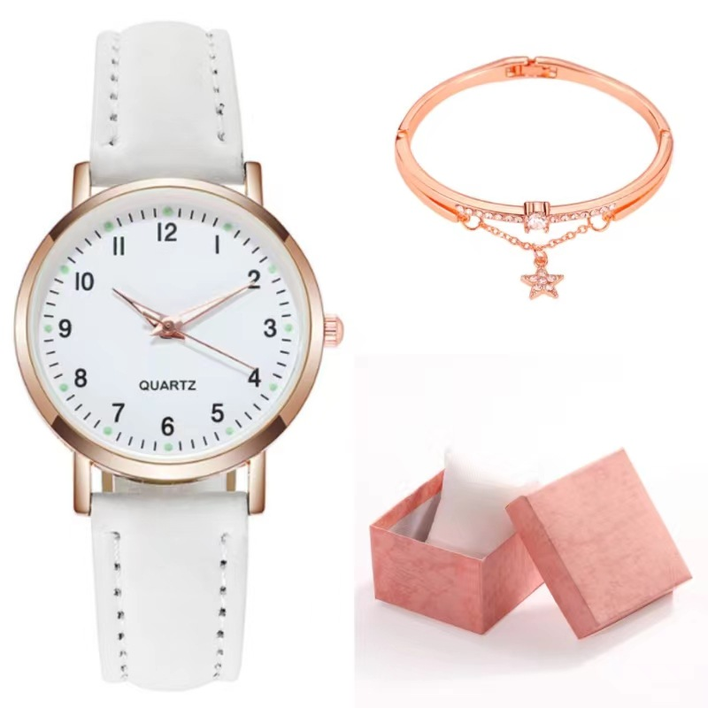 Zweiteilige einfache Damenuhr digitale Studentin leuchtende Uhr kleine frische gefrostete Leder lässige Damen Quarzuhr_voghion.com