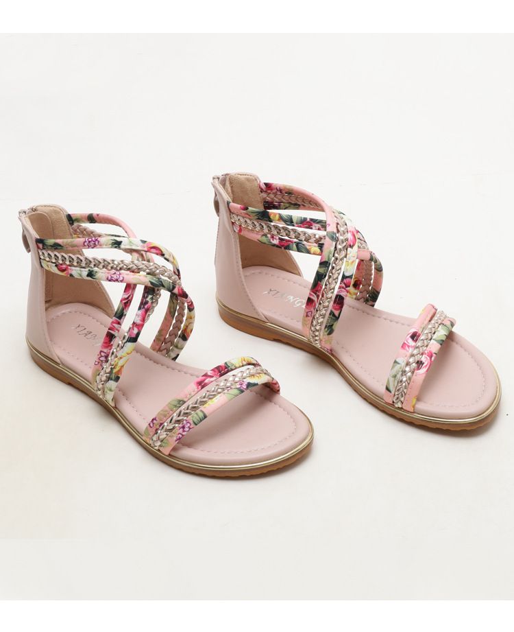Sandales plates à bout ouvert pour femmes, style féerique, avec bride florale et antidérapantes_voghion.com