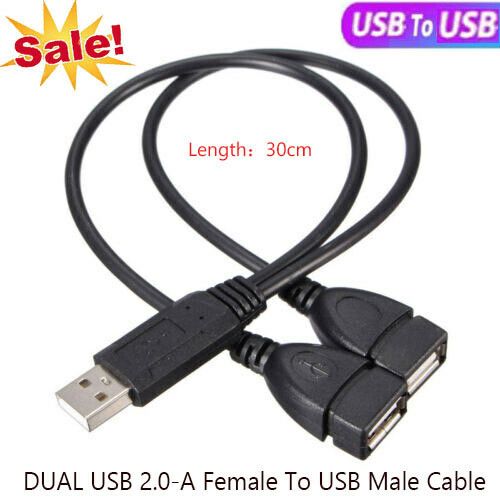 Male USB 2.0 1 To 2 Dual USB Female Data Hub Power Adapter Splitter Cable Line_voghion.com