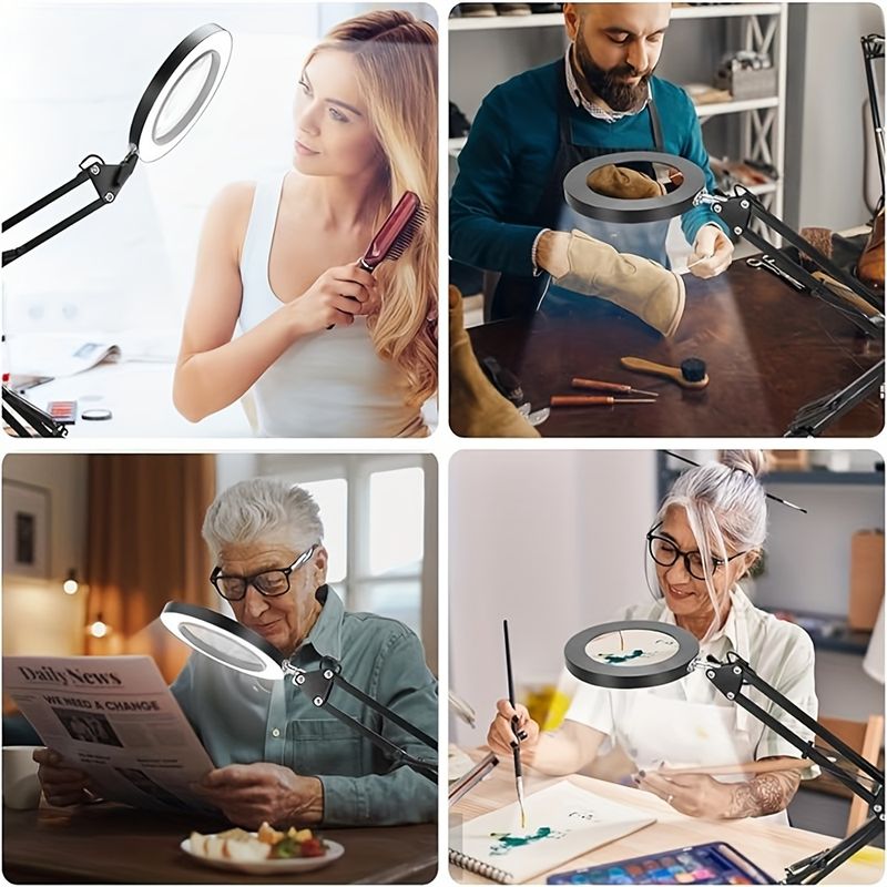 1pc 2-in-1 Magnifier with Light and Stand - 5x Magnifying Glass with 3 Color Modes and Stepless Dimming - Perfect for Close Work and Reading_voghion.com