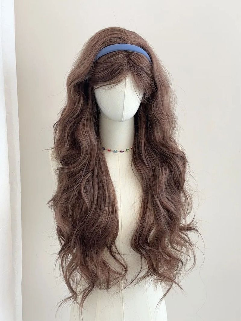 【 Stier 】 Hochwertige, leinenfarbene, große Wellen, langes, lockiges Haar, faule Perücke für Damen, voller Kopf_voghion.com