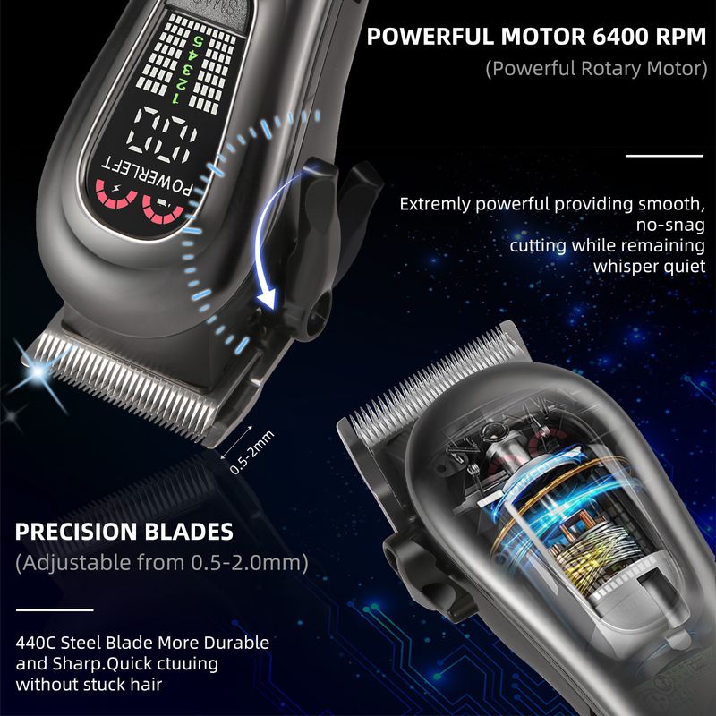 Tondeuse à cheveux avec écran LED - Réglage de la puissance à cinq vitesses et tondeuse électrique frontale_voghion.com