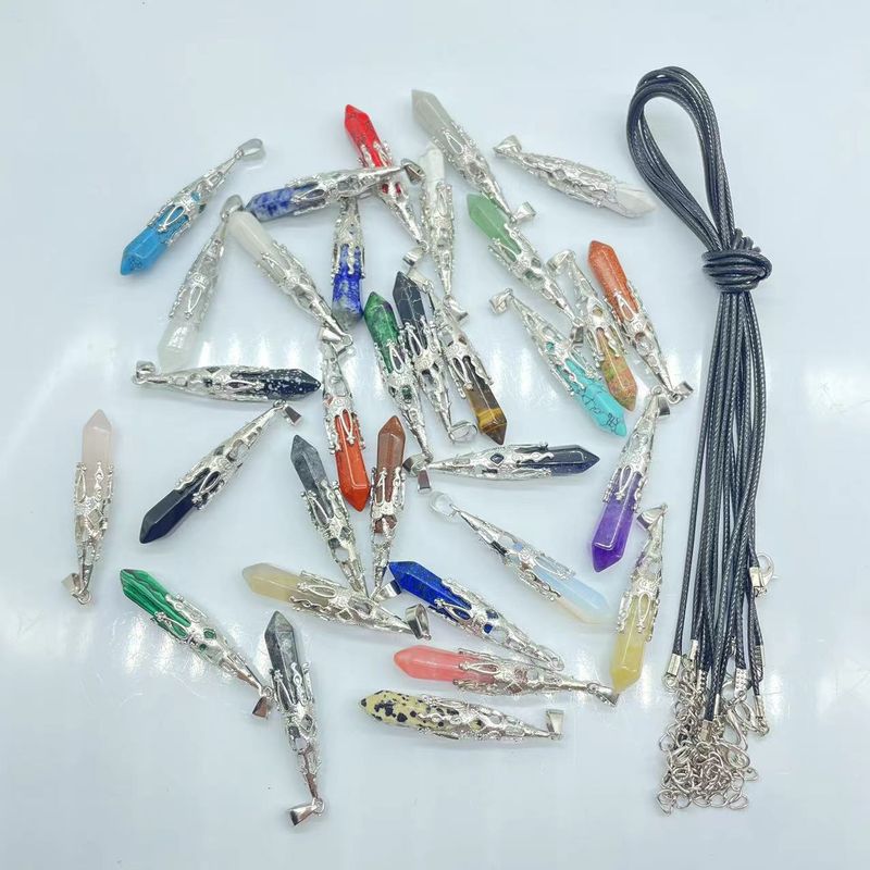 Colliers rétro bijoux cristal naturel gemme alliage pendule hexagonal Morning Glory pendentif simple pendentif collier_voghion.com