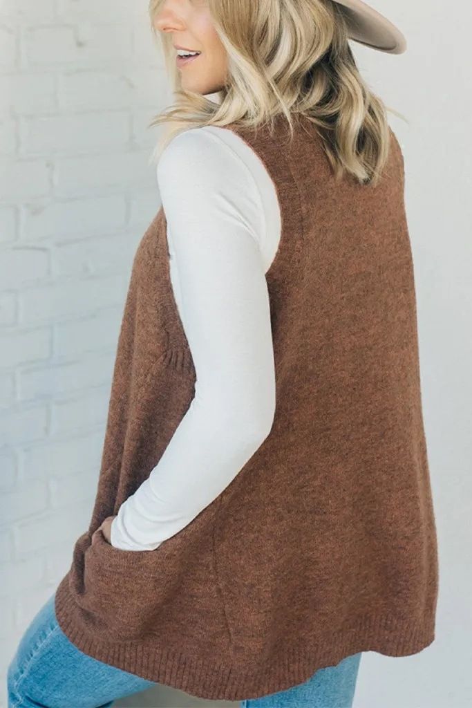 K Einfarbige Strickweste mit V-Ausschnitt und Tasche, ärmelloser Pullover_voghion.com
