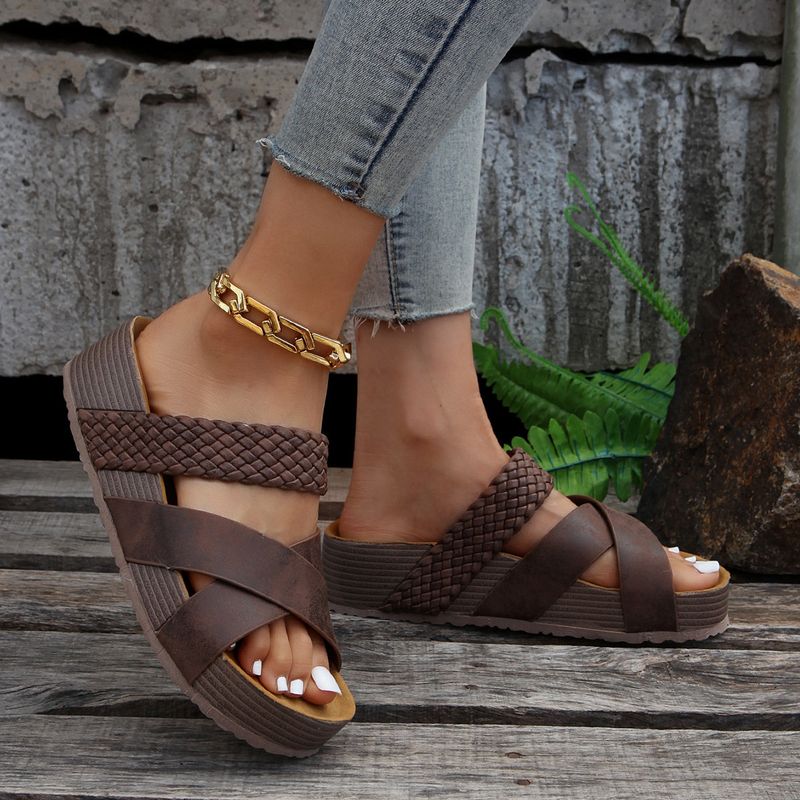 Nuove pantofole casual Plus per le donne, sandali a forma di croce con suola spessa e fondo piatto_voghion.com