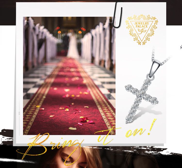 Vendite calde JewelryPalace Cross Sideway Sterling Sier Cubic Zirconia Collana con ciondolo per donna Placcato oro rosa giallo Nessuna catena_voghion.com