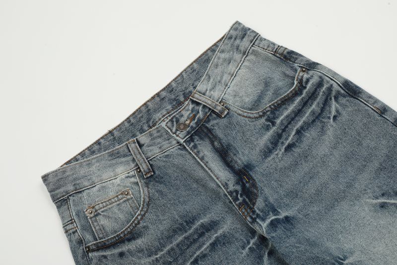 Vīriešu apģērbs High Street Mazgāts brīvs, platas kājas, liels caurums, siluets, uzplaiksnīti, salikti džinsi džinsi_voghion.com