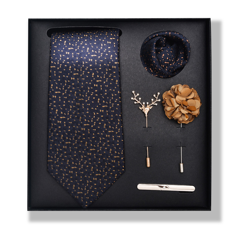 Set da uomo alla moda in tinta unita a righe con anacardi, confezione regalo da 6 pezzi, set con corsetto con fermacravatta e sciarpa quadrata_voghion.com