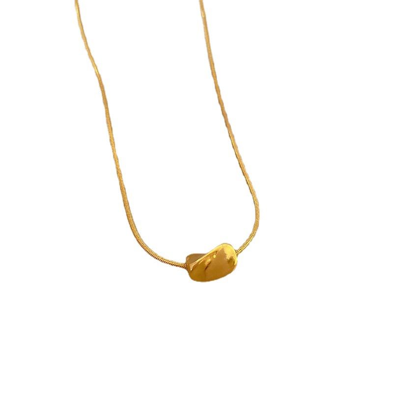 Collana in vero oro con ciondolo a forma di fagiolo intrecciato in acciaio al titanio, estremamente semplice, per donna 【 】_voghion.com