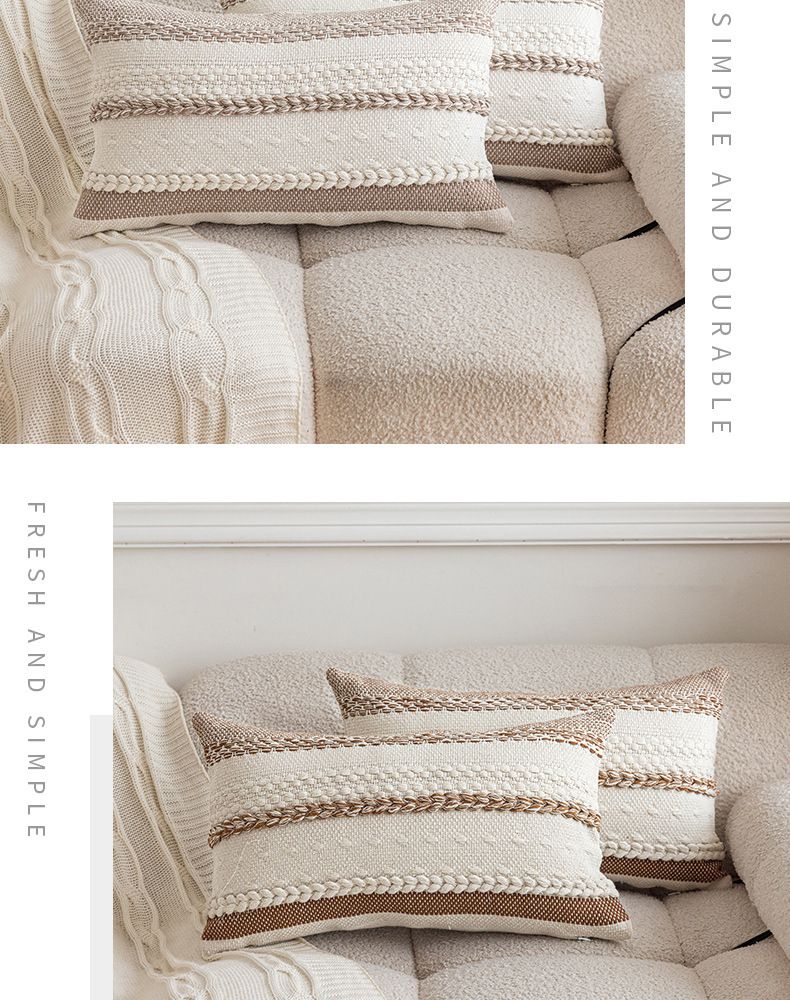 Braided Stripe Throw Pillow Cover Set – Modern Minimalist Woven Cushion Cases For Sofa & Bed, 30x50cm Poly-Cotton Blend Decorative Pillow Covers_voghion.com