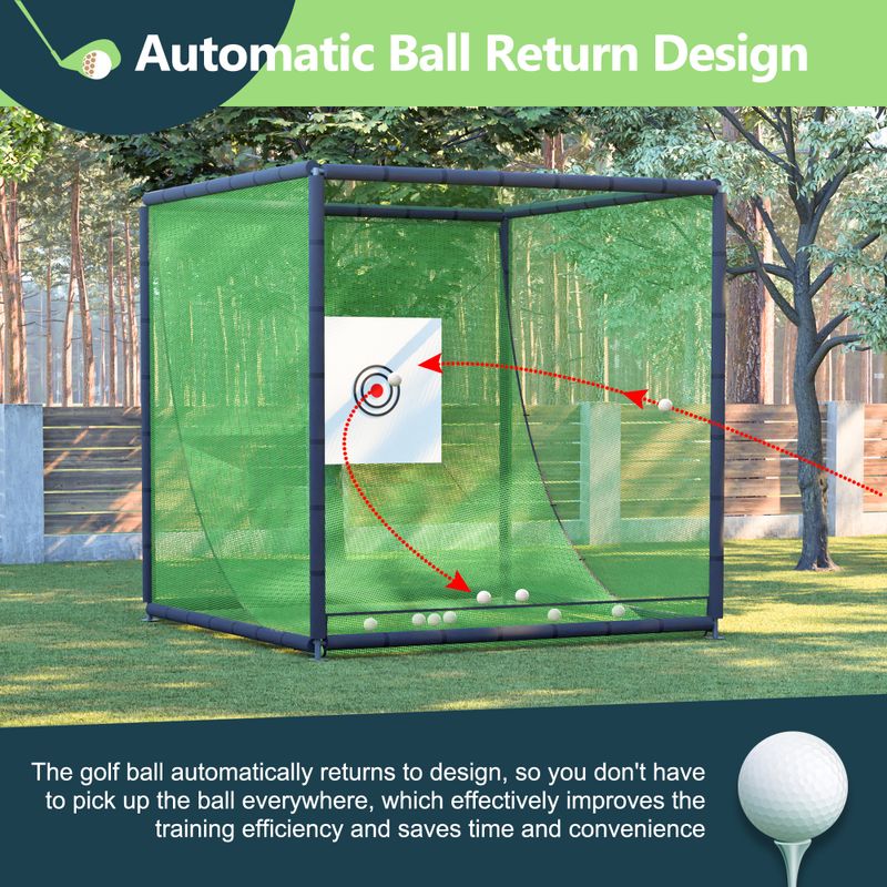 10X10X10FT Golf Practice Net Cage W/ Metal Frame Hitting Net Kit Indoor Outdoor_voghion.com