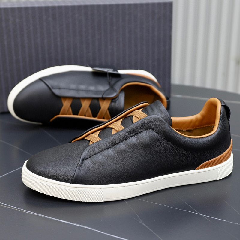 Z Brand Cross Elastic Band Sneakers White Men's Genuine Leather Lazy Slip-On Casual Shoes_voghion.com