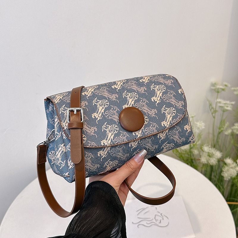 Uniek ontwerp dames enkele schouder crossbody carriage patroon print magnetische gesp klein vierkant modieus high-end_voghion.com